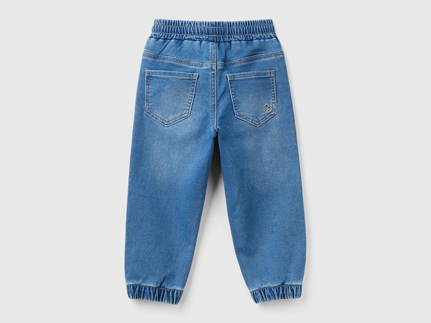 Benetton Erkek Bebek Mavi Arka Cebi Logolu Lastik Paça Ağartılmış Denim Pantolon