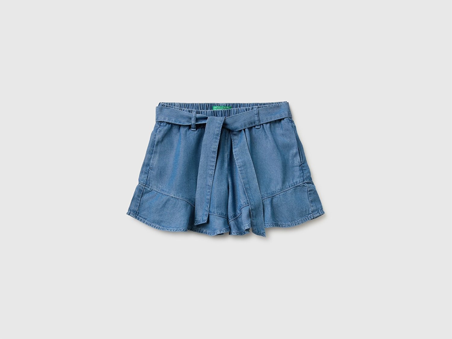 Benetton Kız Çocuk Açık Mavi Beli Kuşak Detaylı Fırfırlı Şort