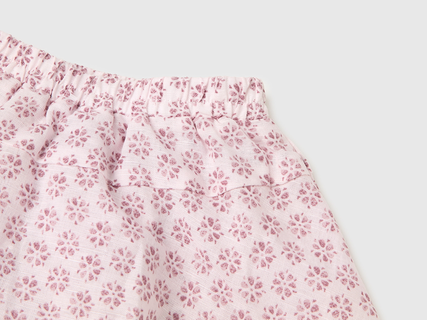 Benetton Bebek Toz Pembe Fırfırlı Kollu Baskılı Bisiklet Yaka Bluz Etekli Takım