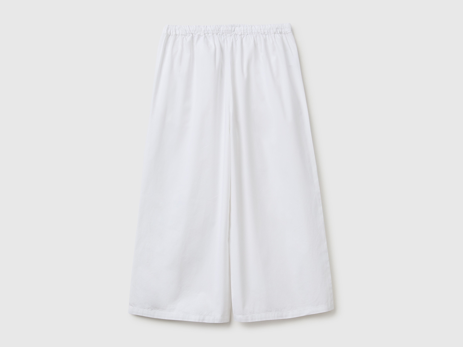 Benetton Kız Çocuk Beyaz Paçası İşleme Detaylı Beli İpli Geniş Paça Pantolon
