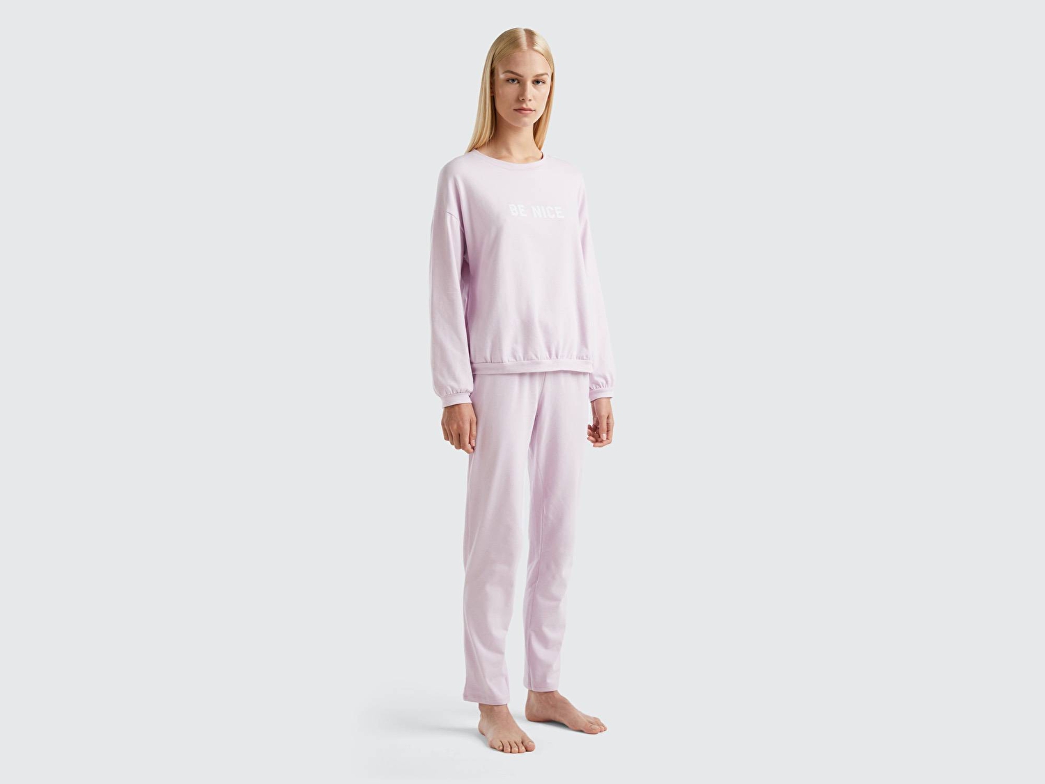 Benetton Kadın Gül Kurusu Slogan Baskılı Pijama Takımı