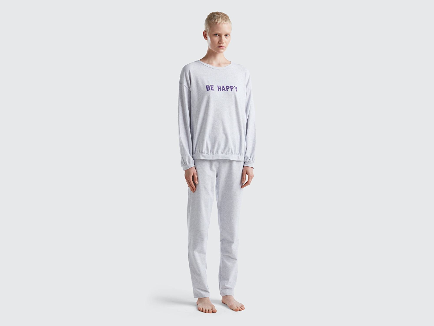 Benetton Kadın Gri Slogan Baskılı Pijama Takımı