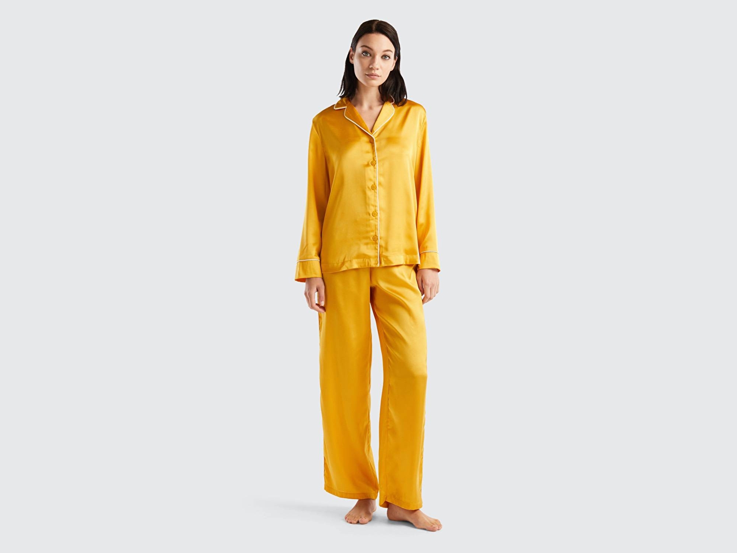 Benetton Kadın Hardal Saten Pijama Takımı