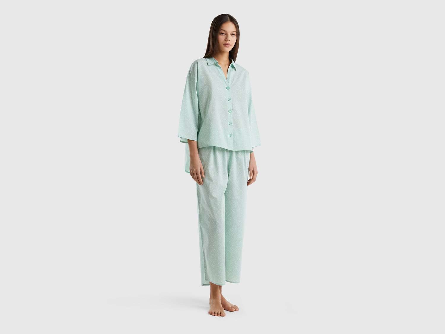 Benetton Kadın Antrasit Puantiyeli Bol Paça Pijama Takımı