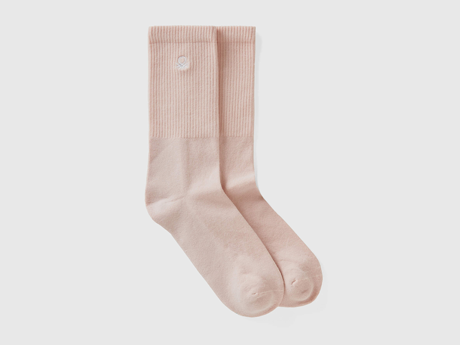 Benetton Unisex Pudra Pamuk Karışımlı Logo İşlemeli Uzun Soket Çorap