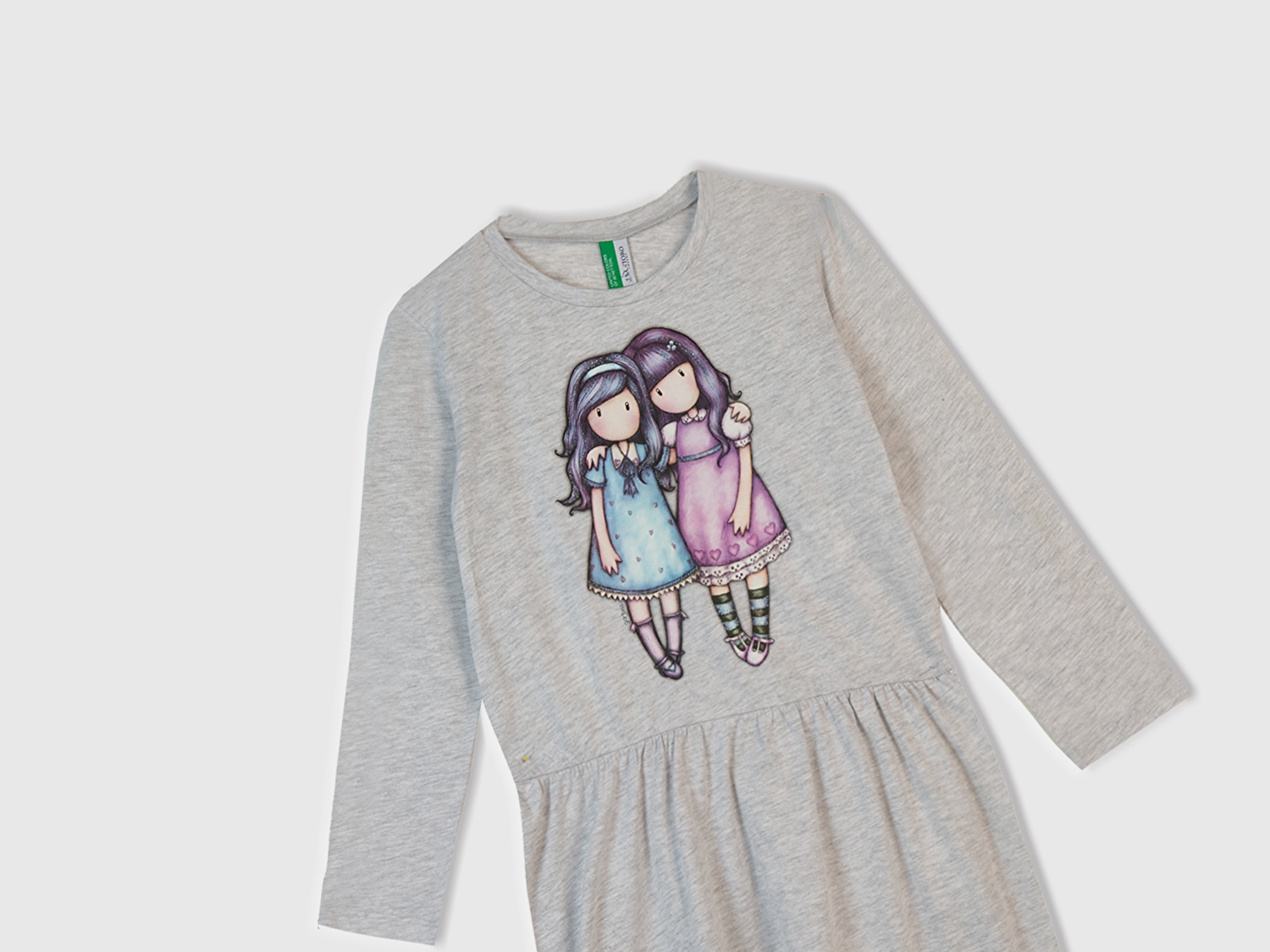 Benetton Kız Çocuk Beyaz Önü Baskılı Pileli Bisiklet Yaka Gecelik