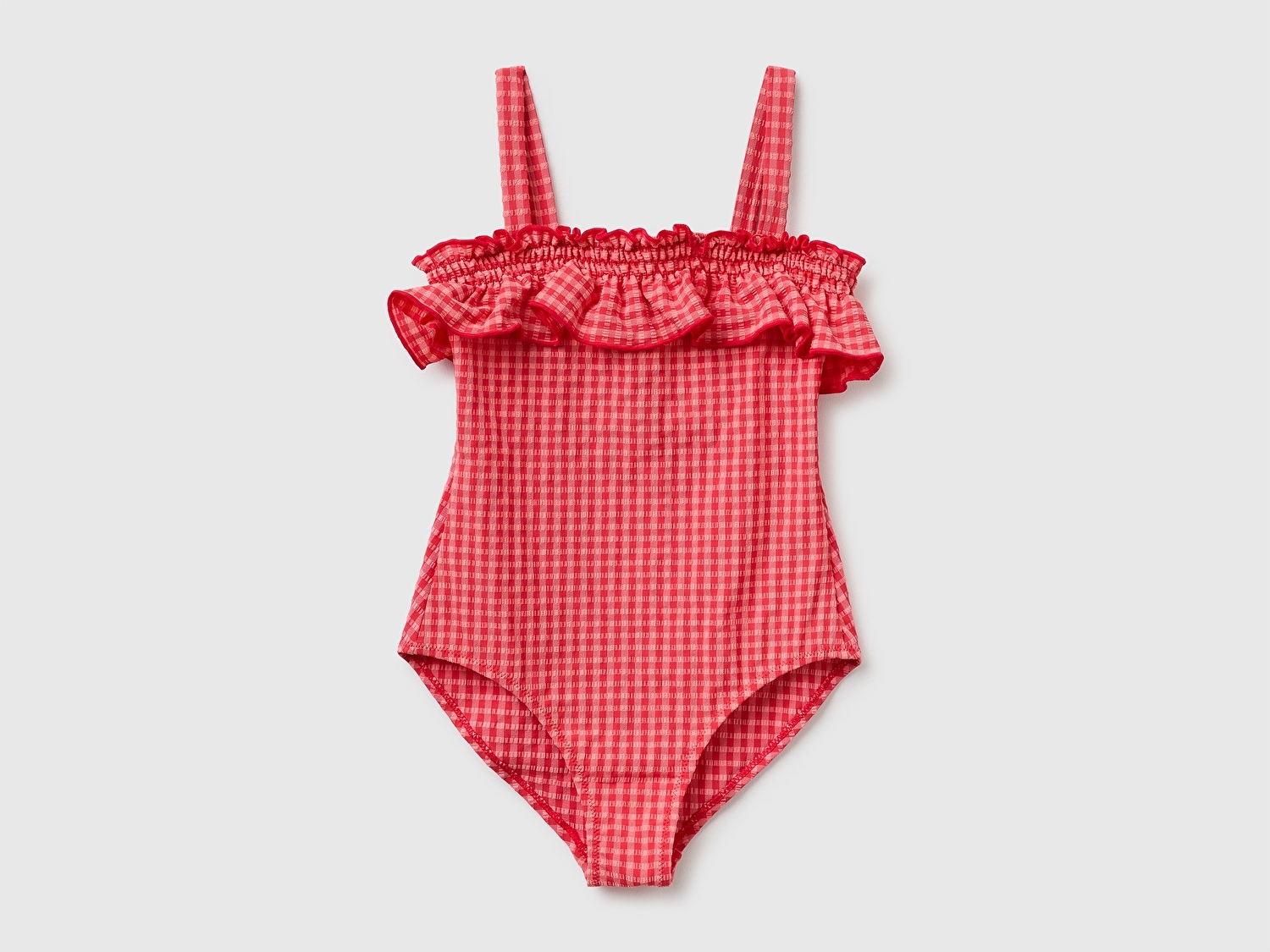 Benetton Kız Çocuk Pembe Yakası Büzgü Detaylı Askılı Mayo