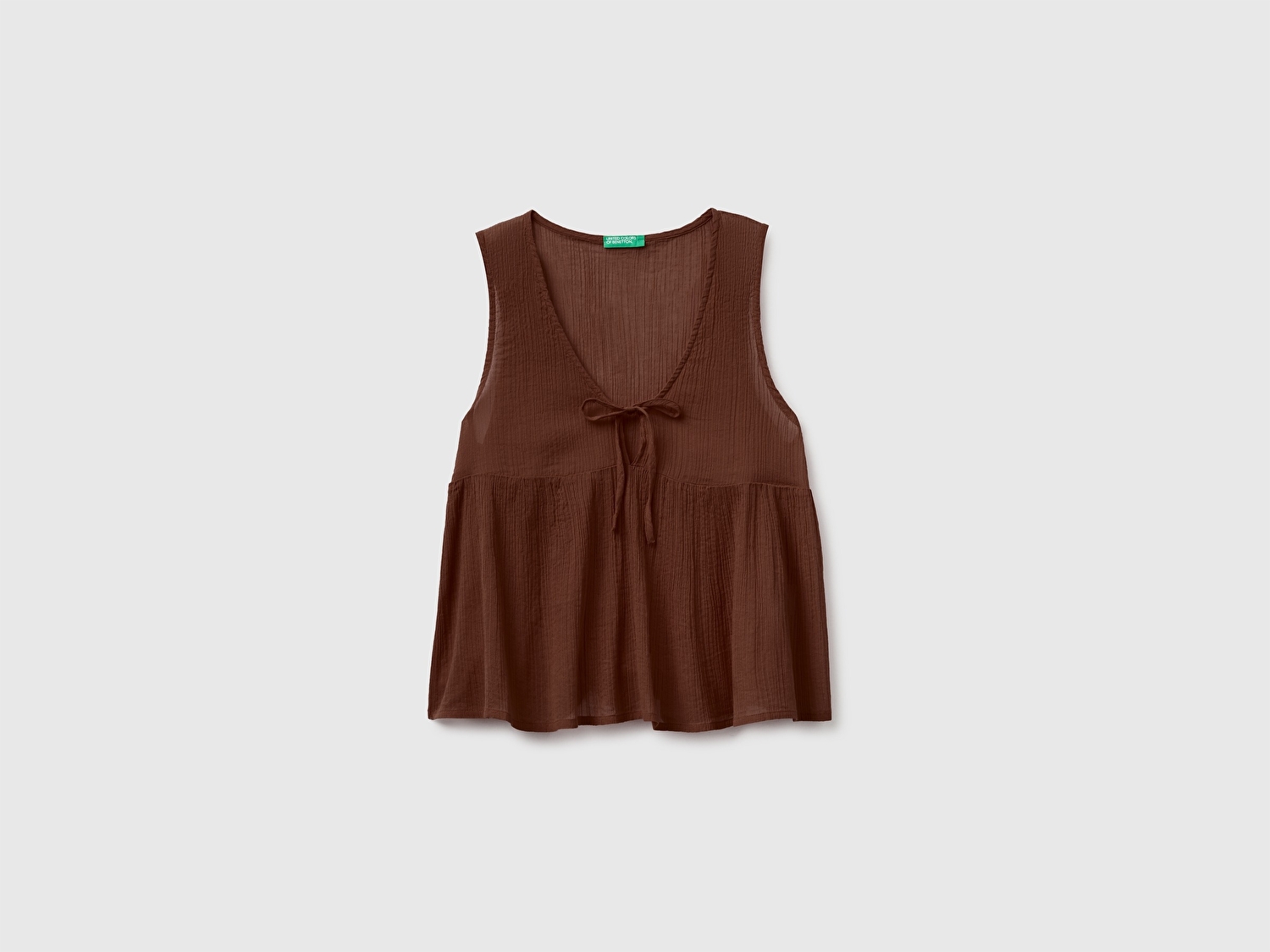 Benetton Kadın Koyu Kahverengi %100 Pamuk Önü İp Detaylı Kolsuz Bluz