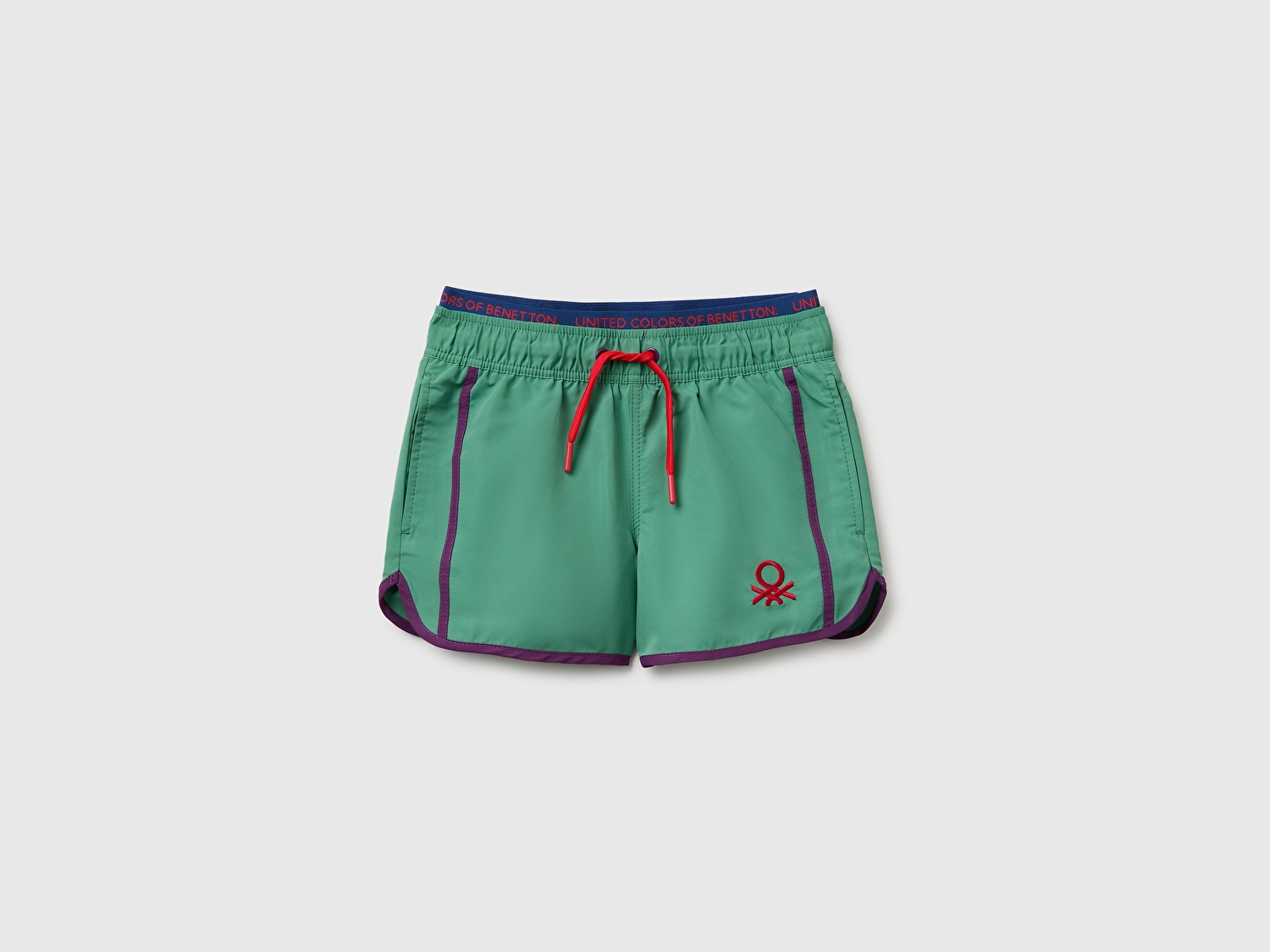 Benetton Erkek Çocuk KoyuYeşil Sol Bacağı Nakış Logo Detaylı Deniz Şortu