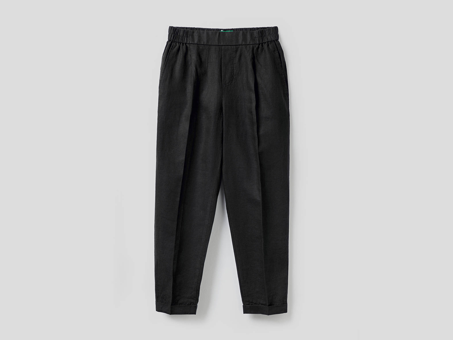 Benetton Kadın Siyah %100 Keten Beli Lastikli Pantolon