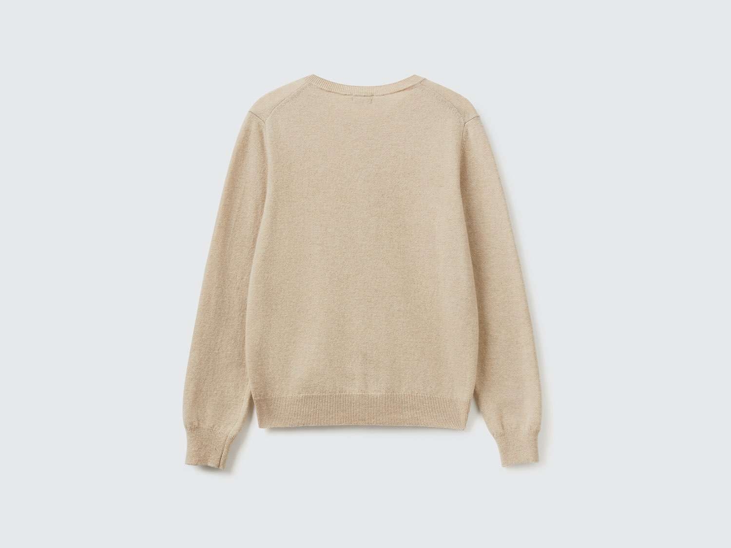 Benetton Kadın Ekru %100 Merino Bisiklet Yaka  Hırka