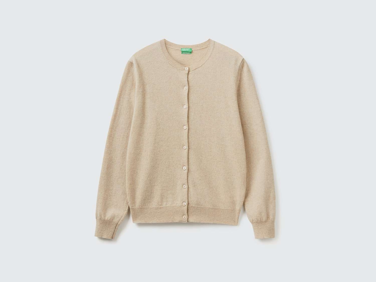 Benetton Kadın Ekru %100 Merino Bisiklet Yaka  Hırka