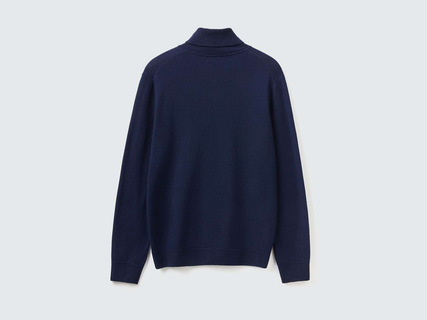 Benetton Erkek Lacivert %100 Merino Boğazlı  Kazak