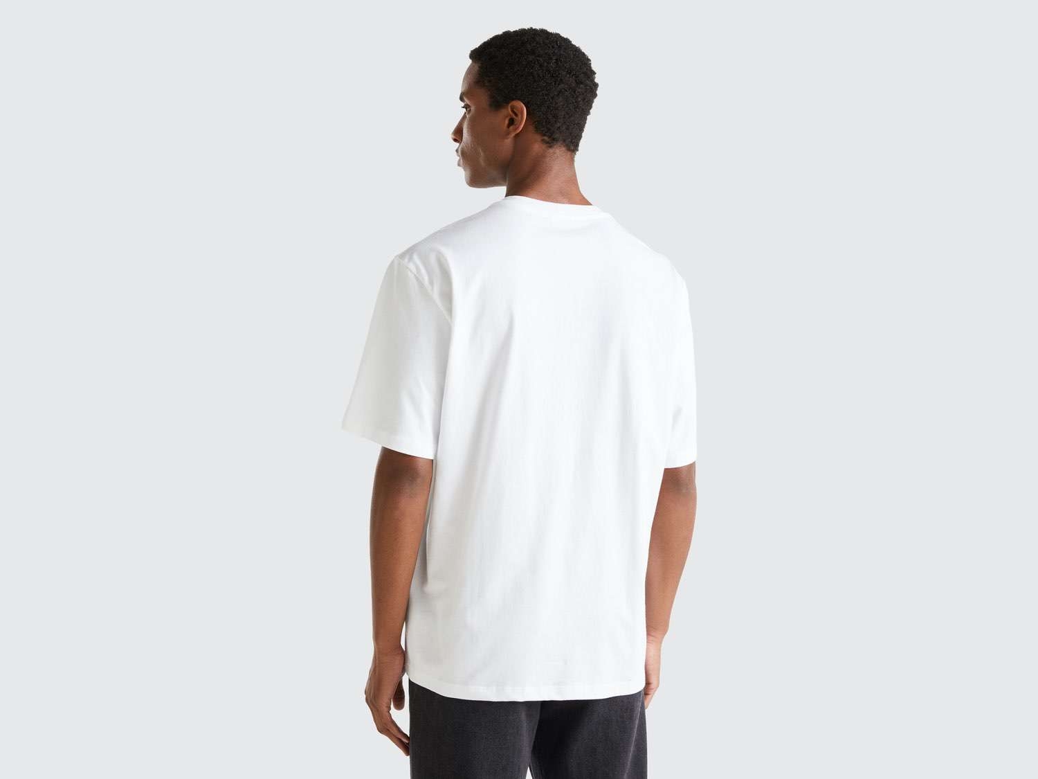 Benetton Erkek Beyaz %100 Koton Slogan Baskılı T-Shirt