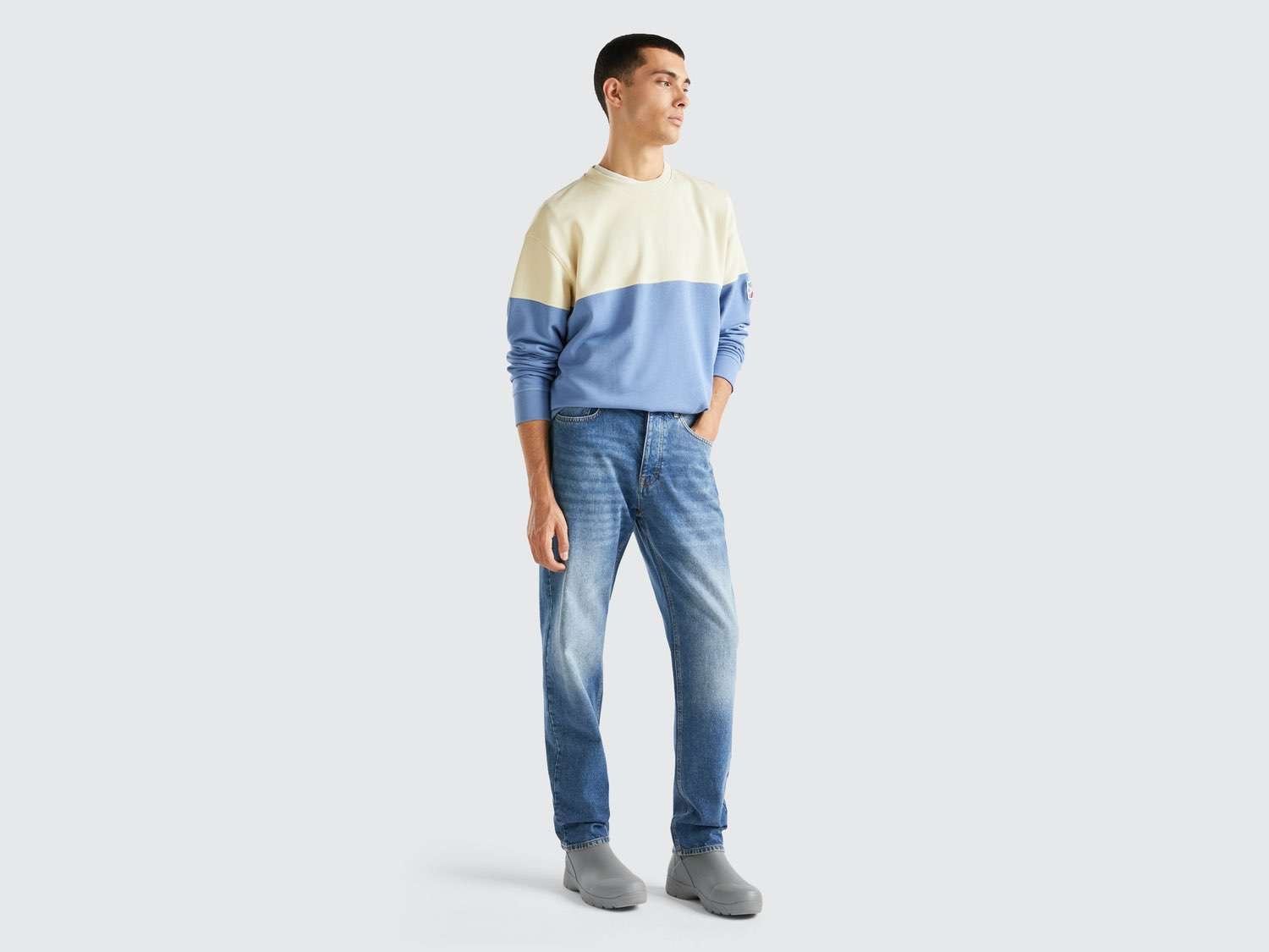 Benetton Erkek Mavi Mix Renk Bloklu Sweatshirt