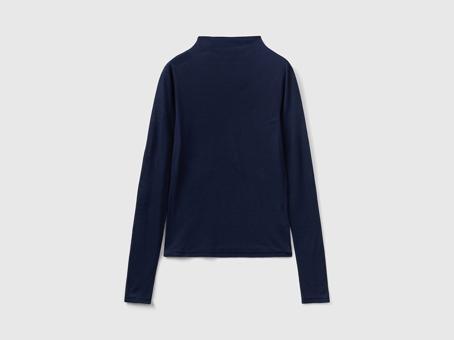 Benetton Kadın Lacivert Viskoz/Yün Karışımlı Uzun Kollu Yarım Balıkçı T-Shirt