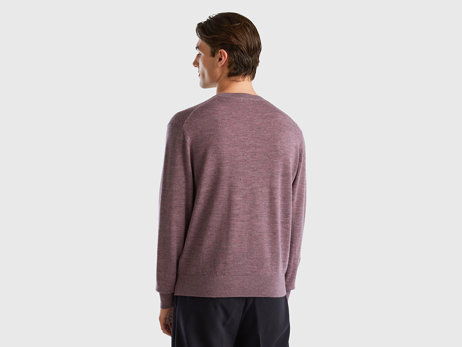 Benetton Erkek Koyu Mor %100 Extra Fine Merino Kazak