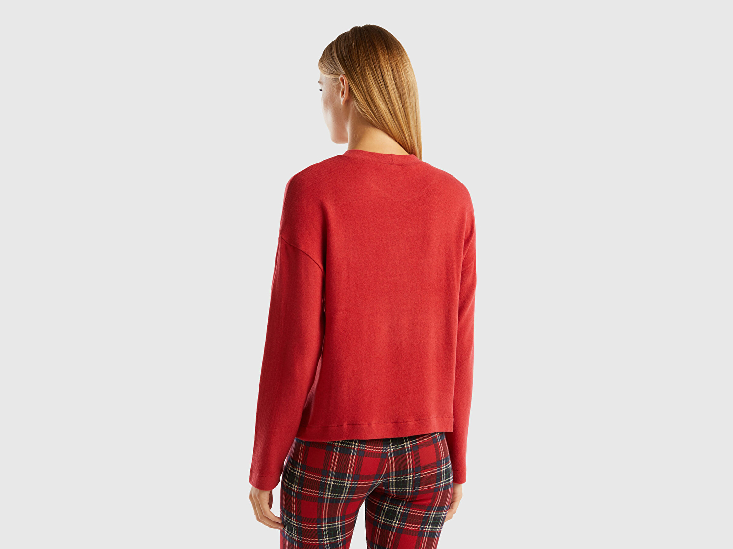 Benetton Kadın Kırmızı Bisiklet Yaka Crop Sweatshirt