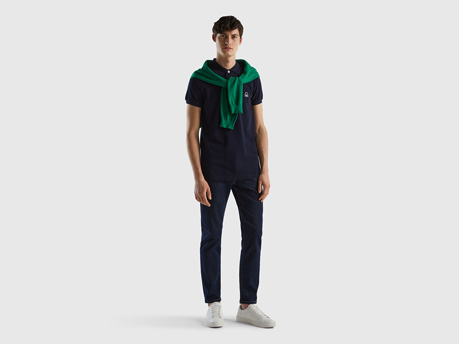 Benetton Erkek Koyu Lacivert Slim Fit Kısa Kollu Polo T-shirt