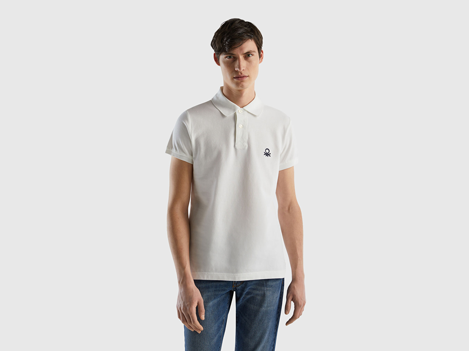 Benetton Erkek Beyaz Slim Fit Kısa Kollu Polo T-shirt