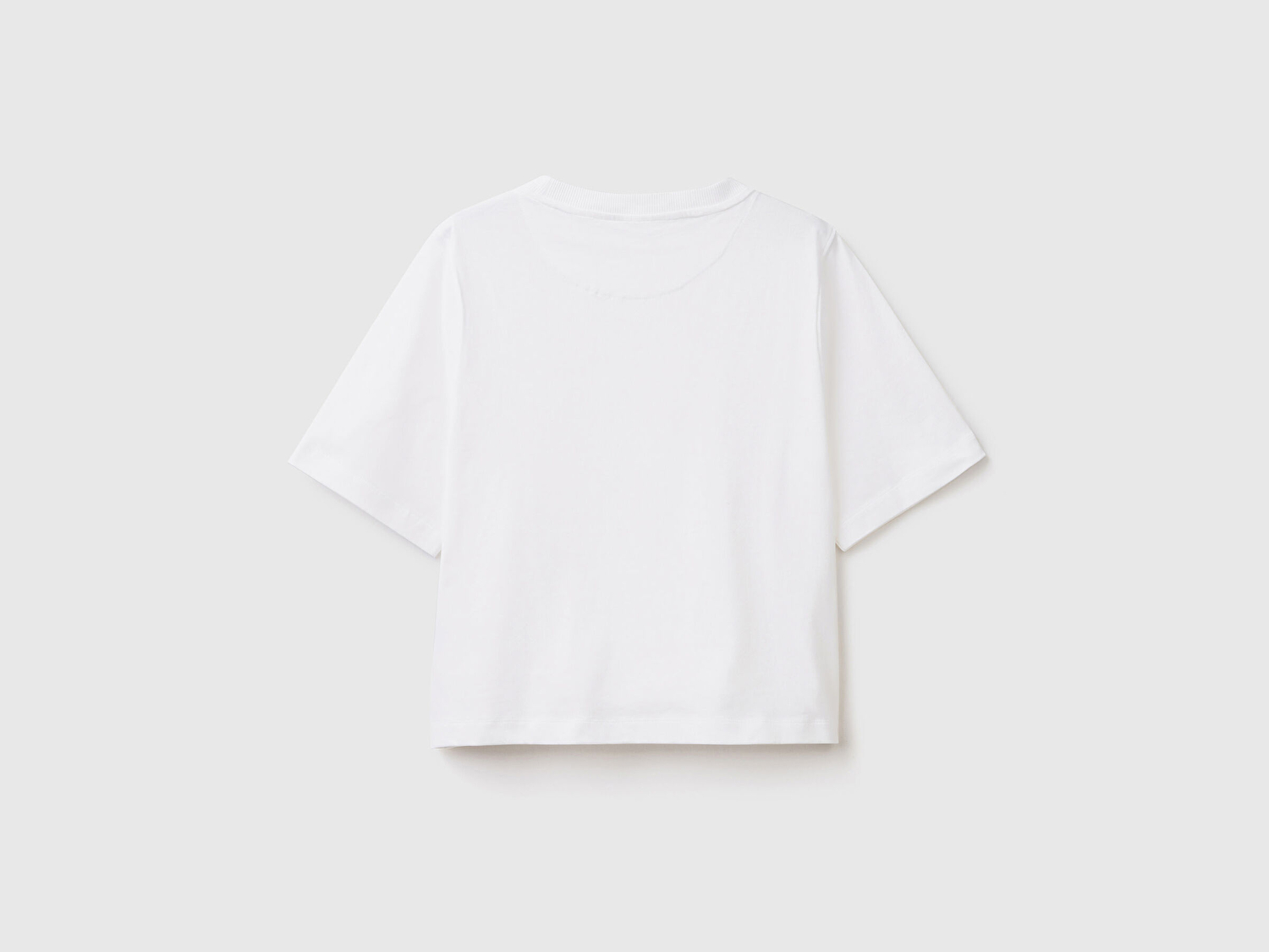 Benetton Kadın Beyaz %100 Koton Boxy Fit T-Shirt