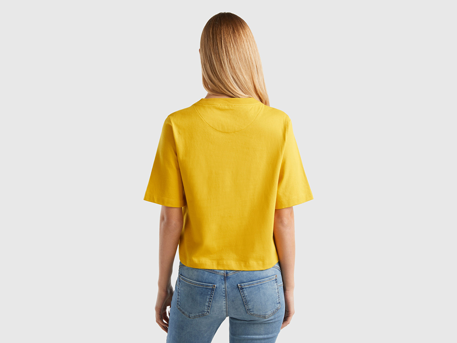 Benetton Kadın Hardal %100 Koton Boxy Fit T-Shirt