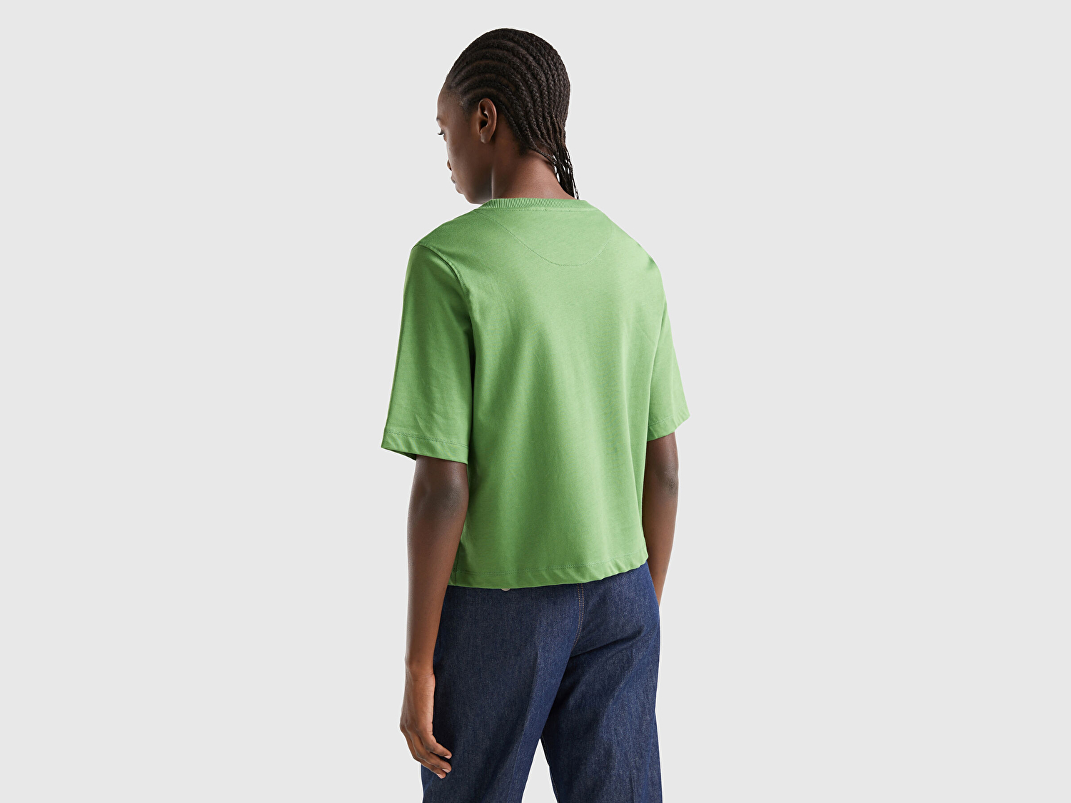 Benetton Kadın Soluk Yeşil %100 Koton Boxy Fit T-Shirt
