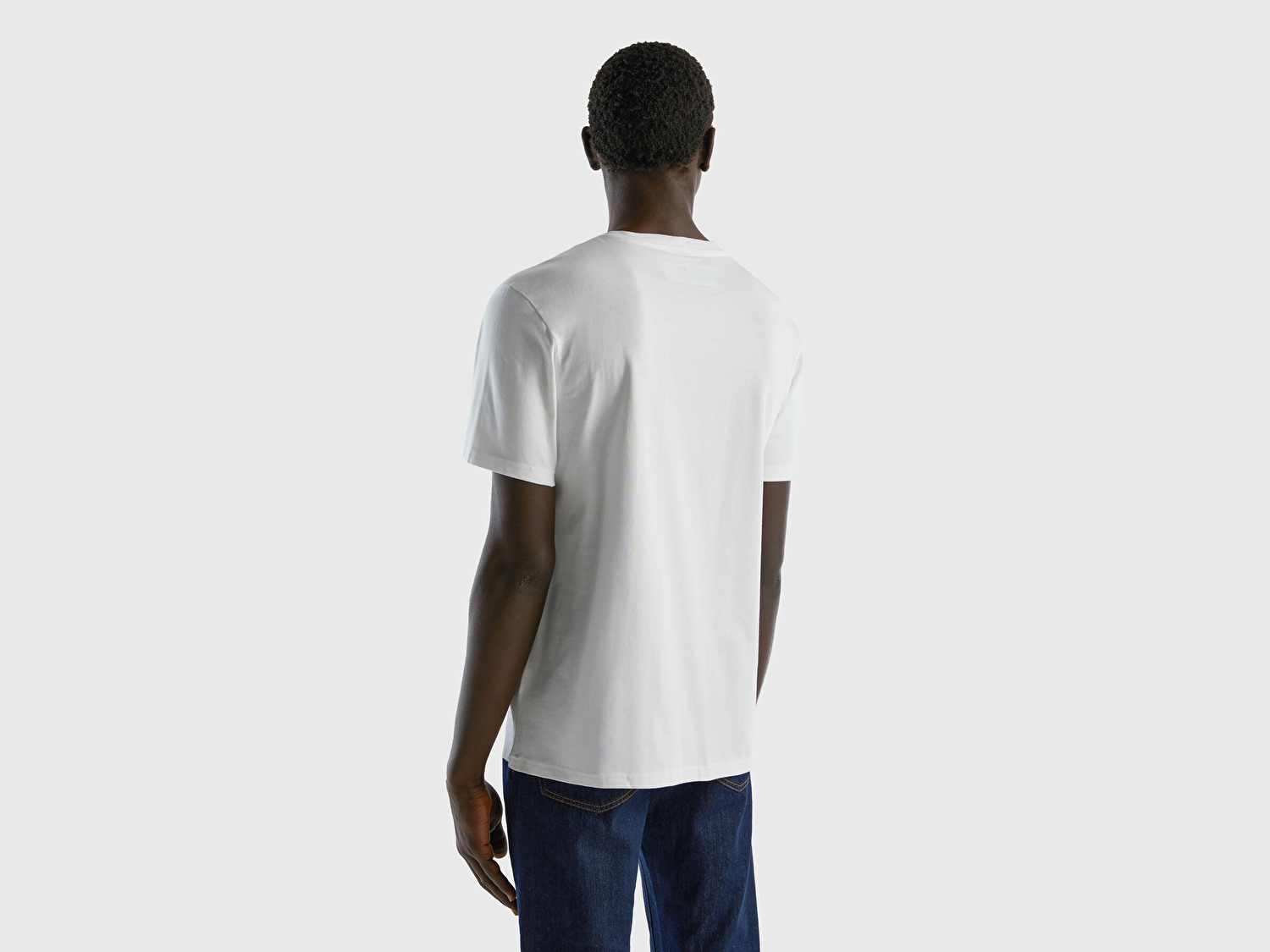 Benetton Erkek Beyaz %100 Koton Cepli T-Shirt