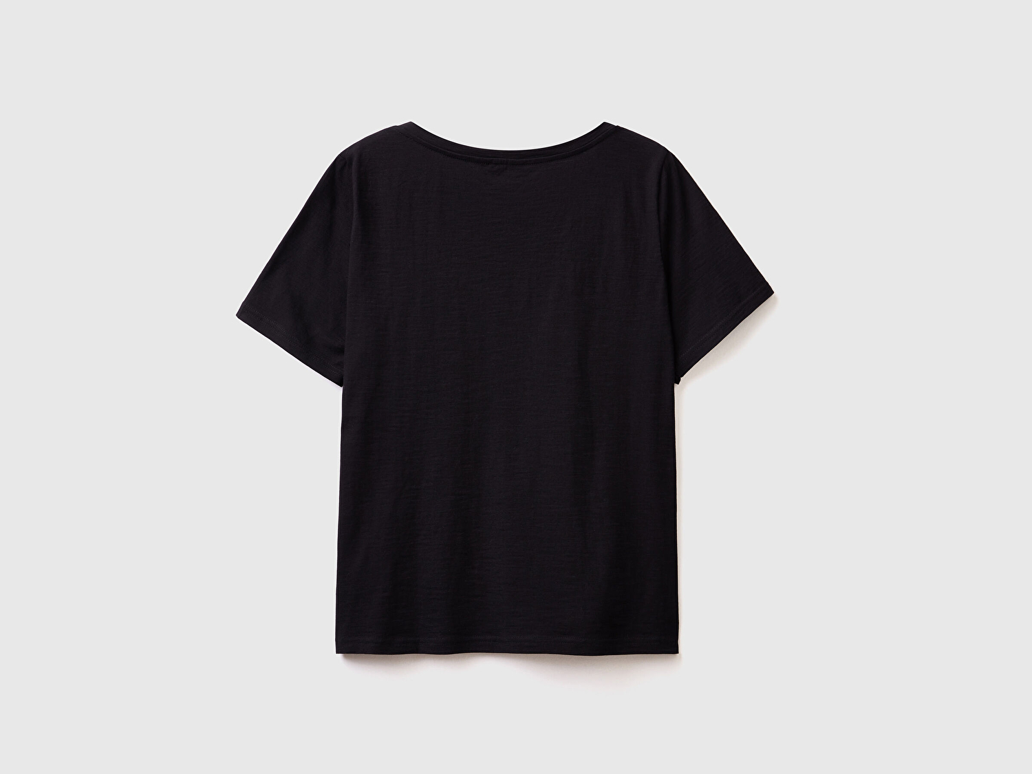 Benetton Kadın Siyah %100 Koton V Yaka Slub T-Shirt