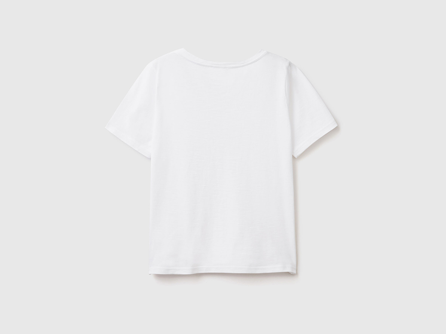 Benetton Kadın Beyaz %100 Koton V Yaka Slub T-Shirt