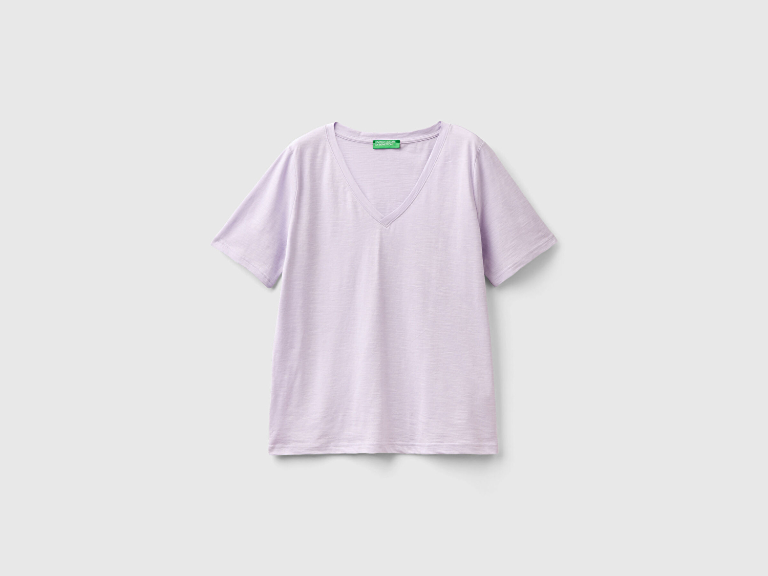 Benetton Kadın Lila %100 Koton V Yaka Slub T-Shirt