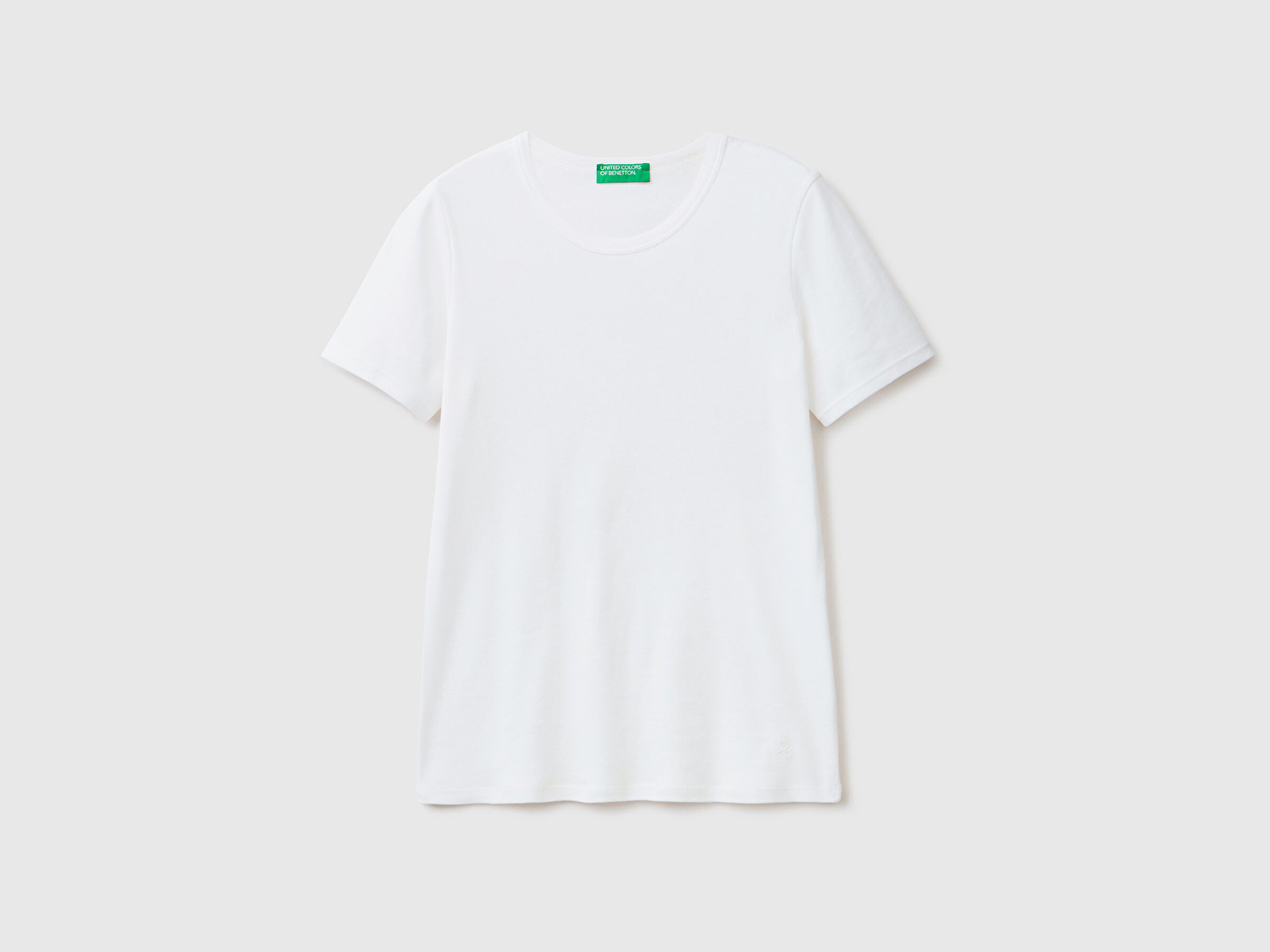 Benetton Kadın Beyaz %100 Koton Basic Kısa Kollu Bisiklet Yaka T-Shirt