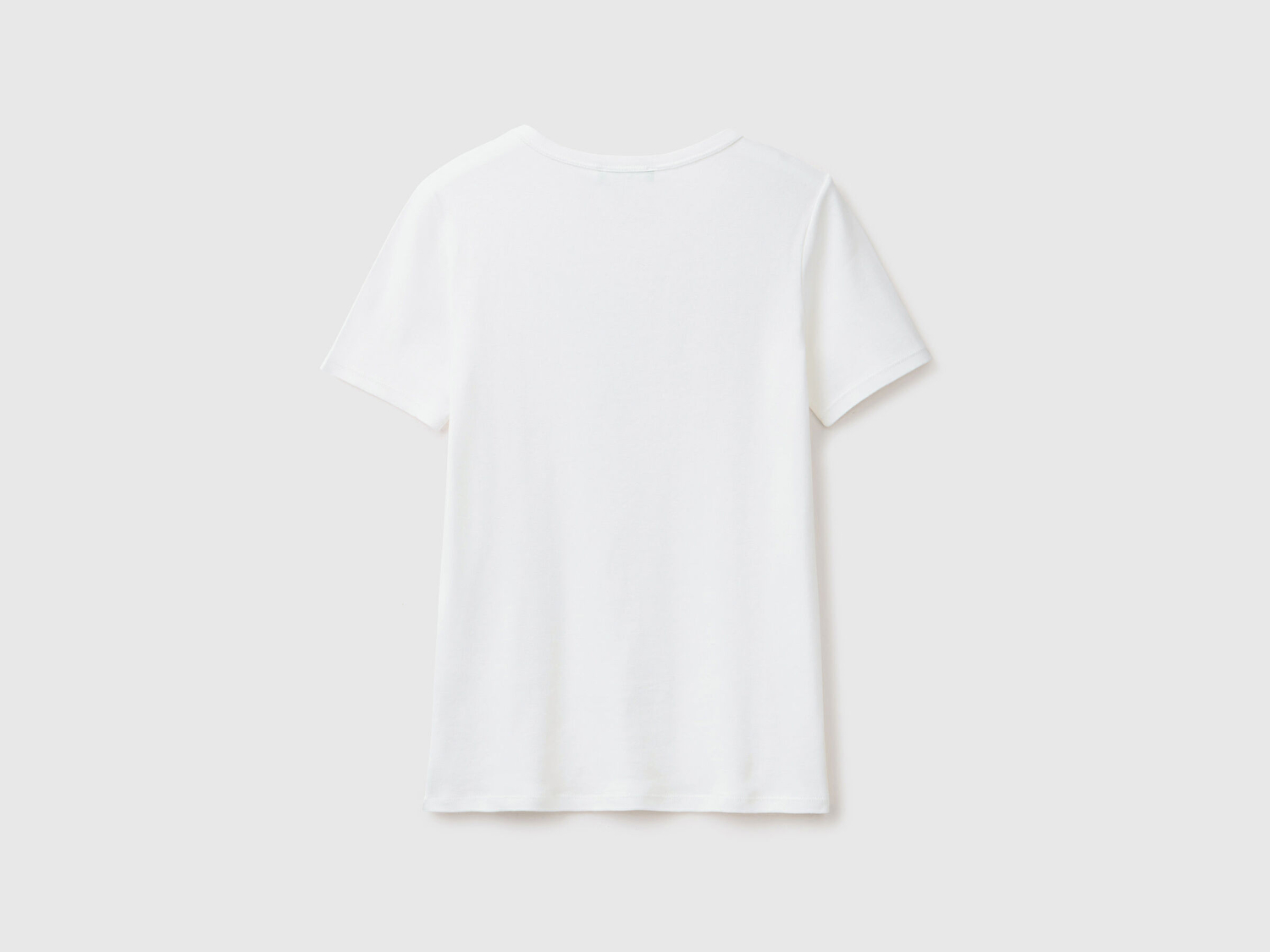 Benetton Kadın Beyaz %100 Koton Basic Kısa Kollu Bisiklet Yaka T-Shirt
