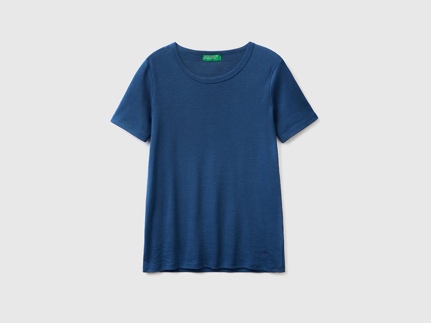 Benetton Kadın Gece Mavisi %100 Koton Basic Kısa Kollu Bisiklet Yaka T-Shirt