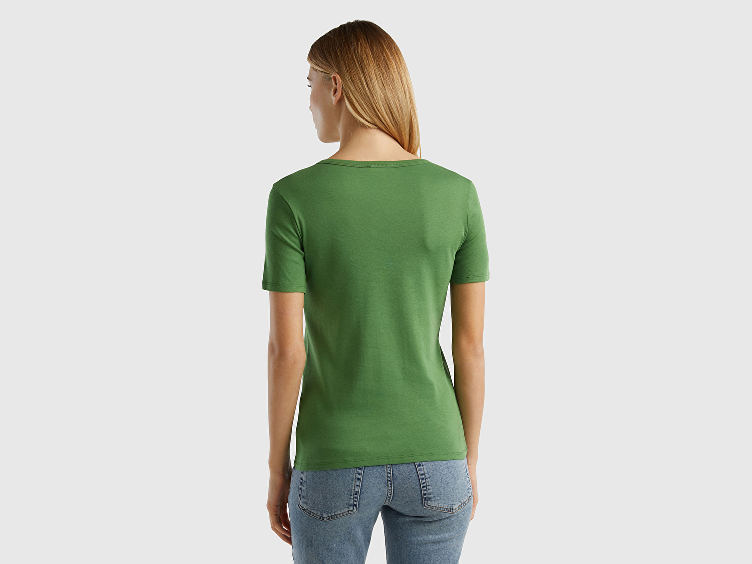 Benetton Kadın Soluk Yeşil %100 Koton Basic Kısa Kollu Bisiklet Yaka T-Shirt