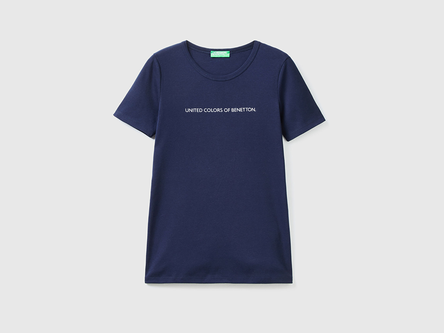 Benetton Kadın Lacivert %100 Koton Benetton Yazılı Basic T-Shirt