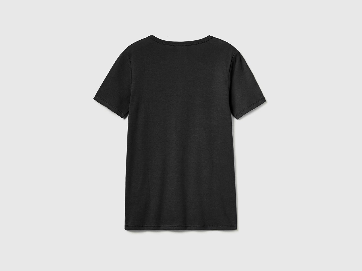 Benetton Kadın Siyah %100 Koton Benetton Yazılı Basic T-Shirt