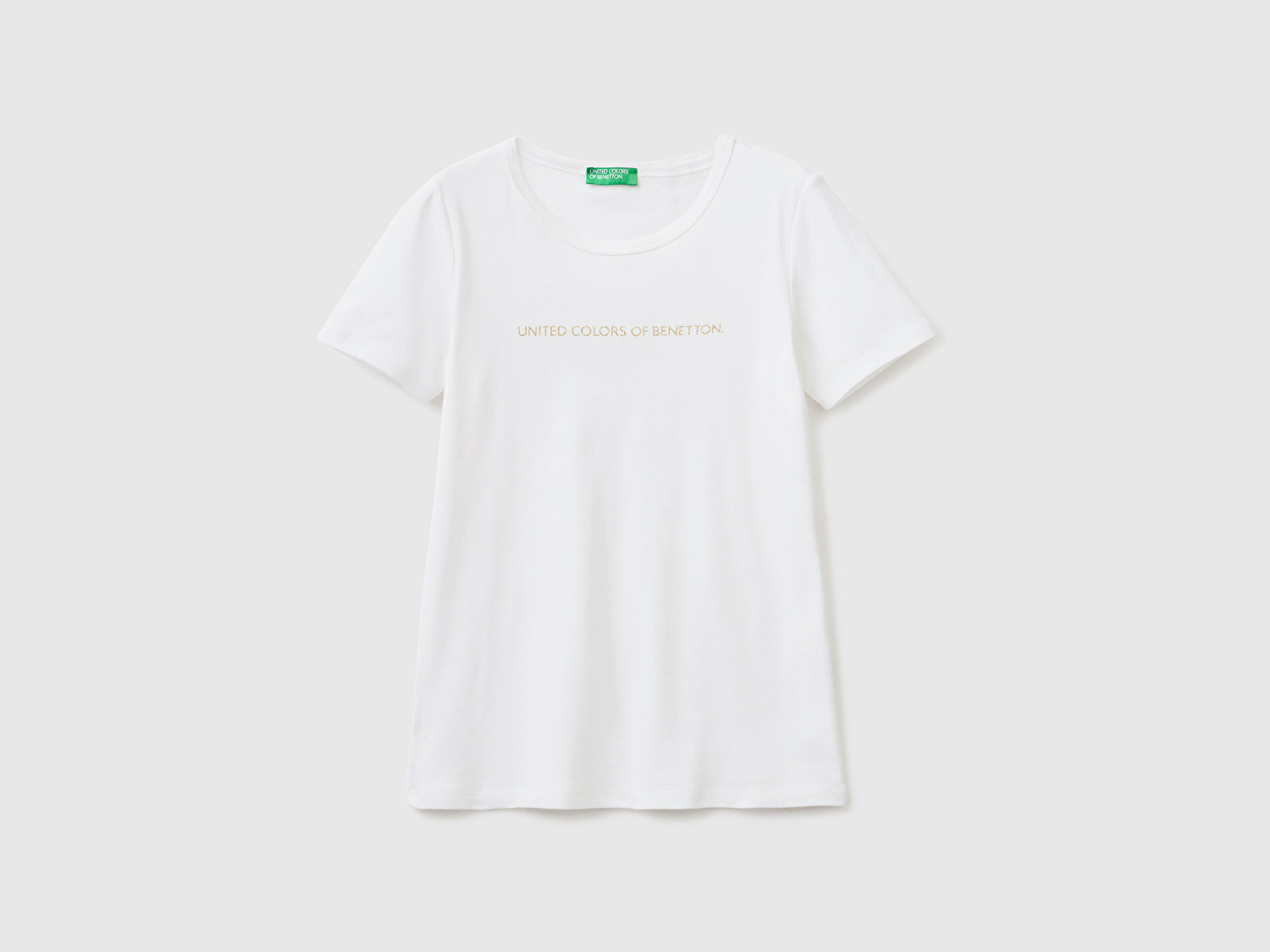 Benetton Kadın Beyaz %100 Koton Benetton Yazılı Basic T-Shirt