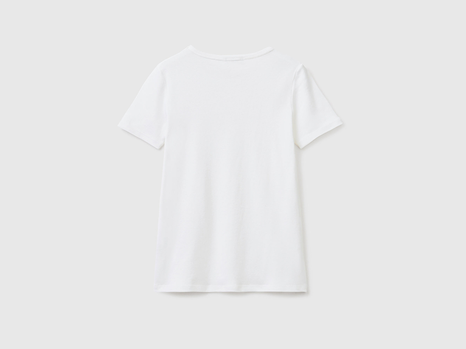 Benetton Kadın Beyaz %100 Koton Benetton Yazılı Basic T-Shirt