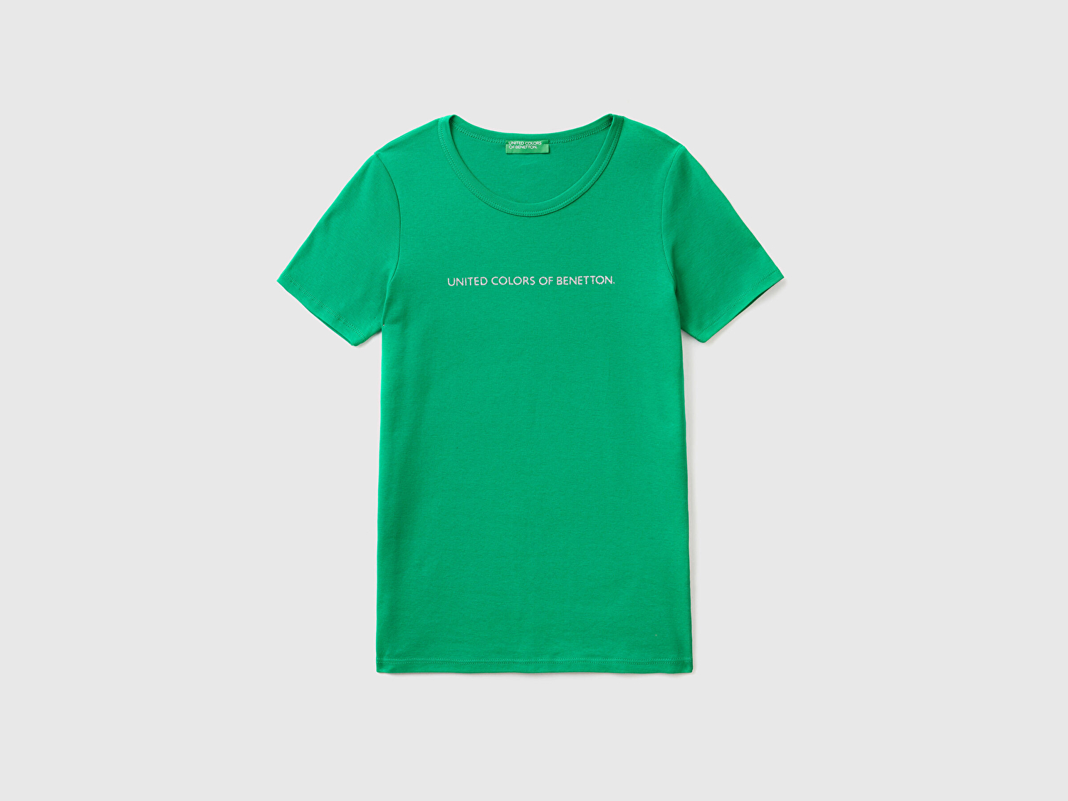 Benetton Kadın Yeşil %100 Koton Benetton Yazılı Basic T-Shirt