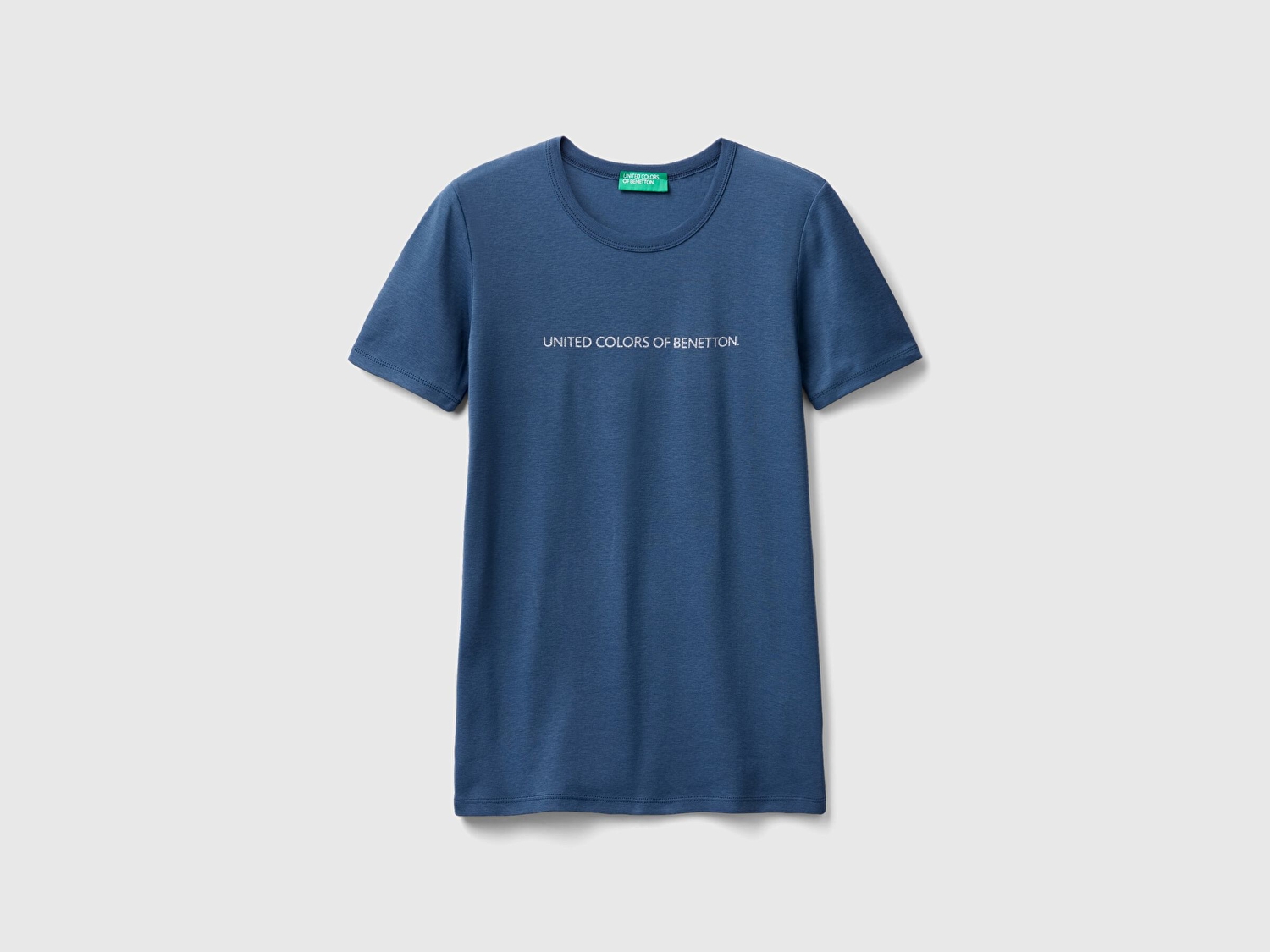 Benetton Kadın Gece Mavisi %100 Koton Benetton Yazılı Basic T-Shirt