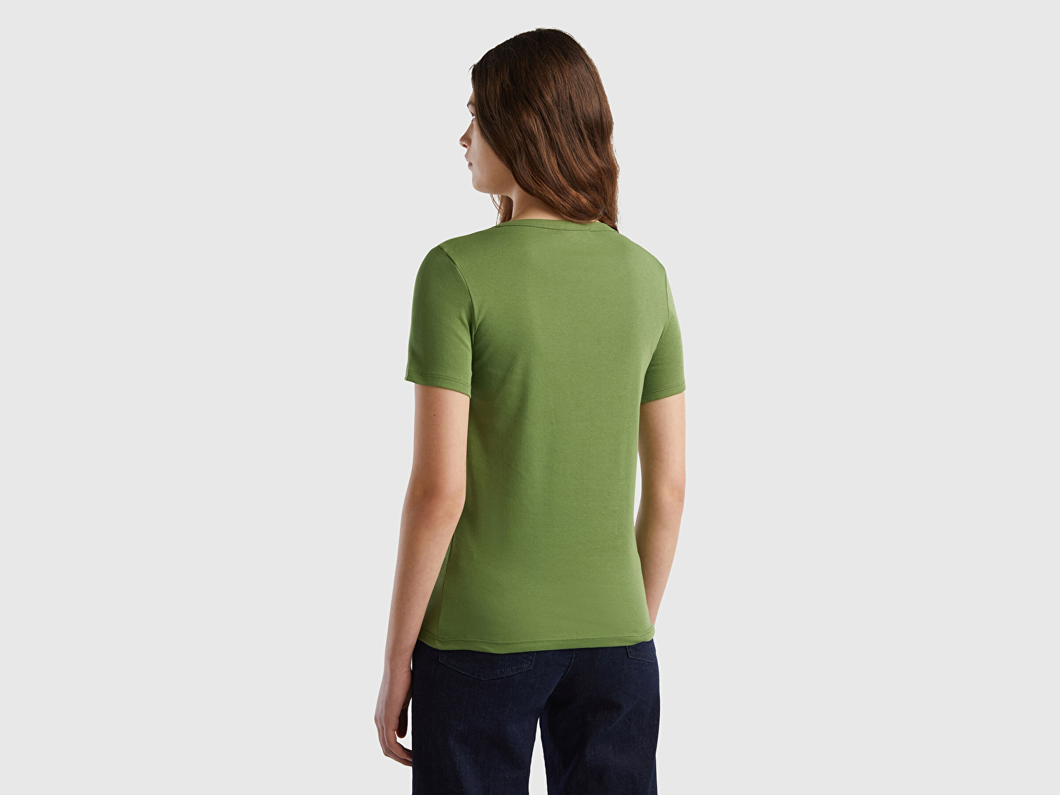 Benetton Kadın Soluk Yeşil %100 Koton Benetton Yazılı Basic T-Shirt