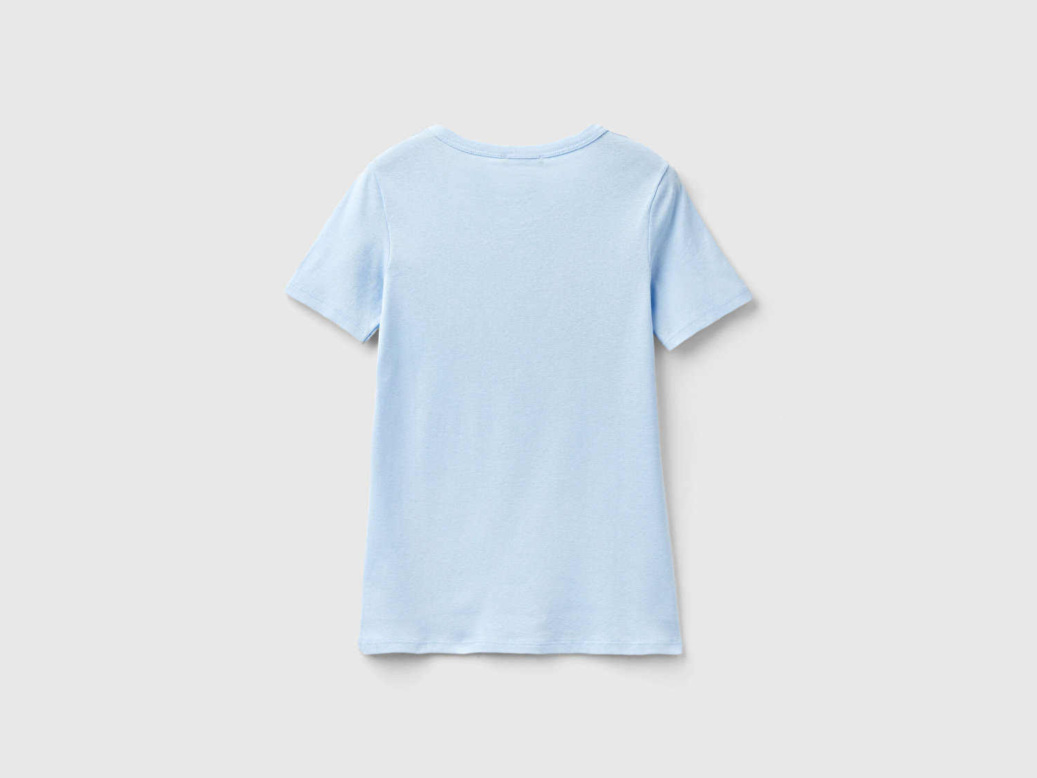 Benetton Kadın Açık Mavi %100 Koton Benetton Yazılı Basic T-Shirt