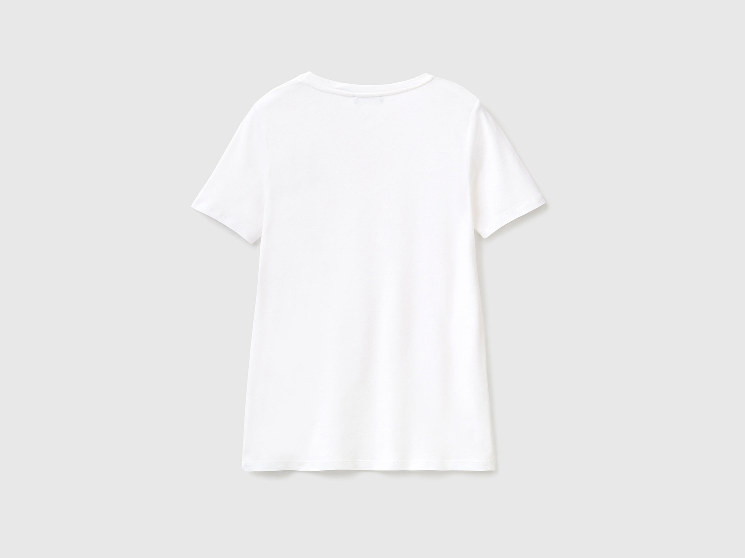 Benetton Kadın Beyaz %100 Pamuk V Yaka Basic T-Shirt