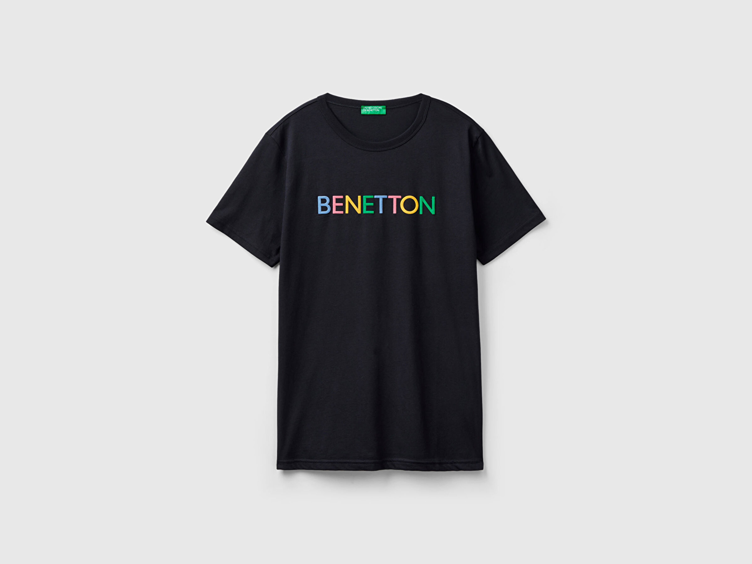 Benetton Erkek Siyah Logo Baskılı Organik Pamuklu T-Shirt