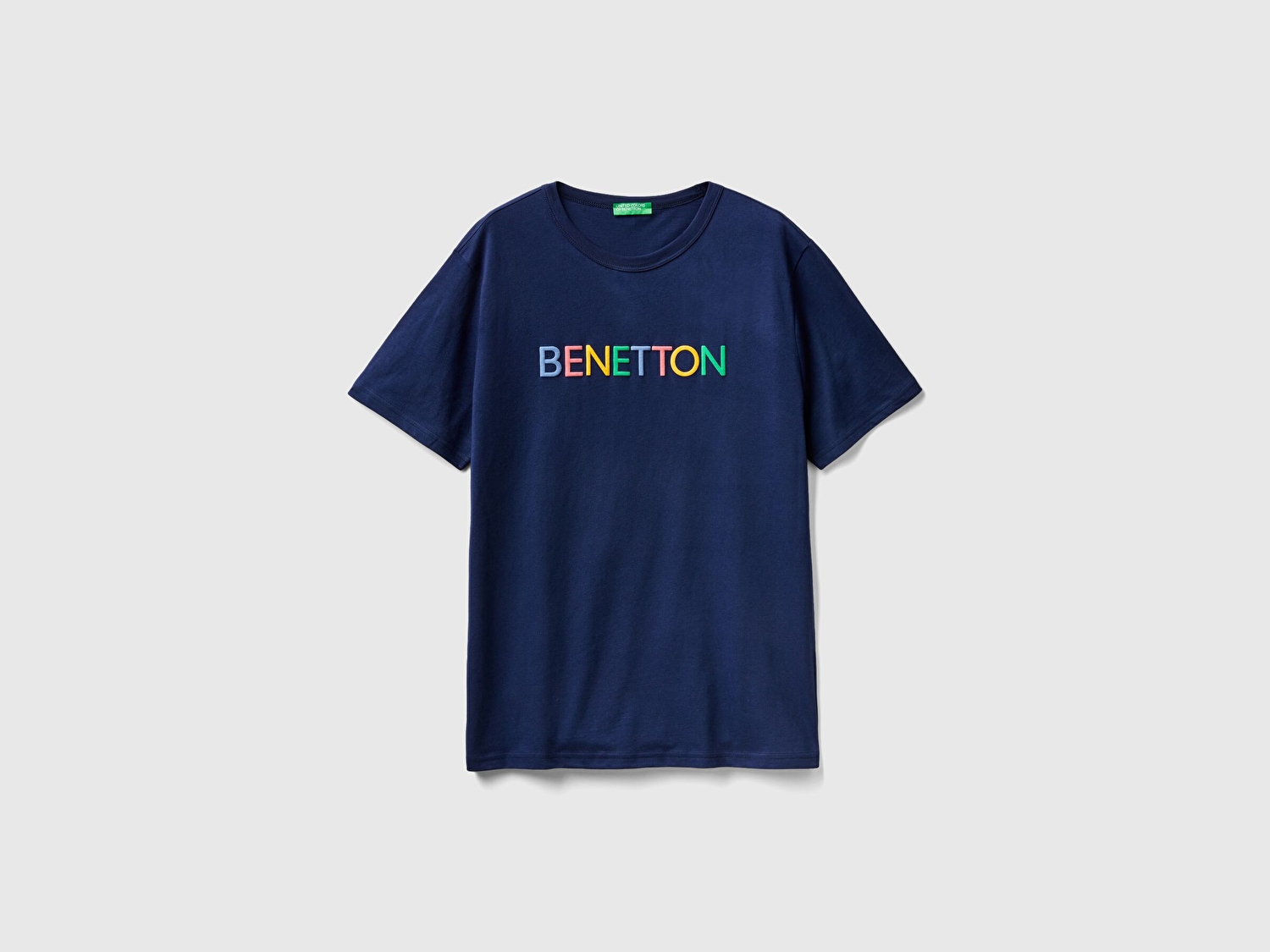 Benetton Erkek Lacivert Logo Baskılı Organik Pamuklu T-Shirt