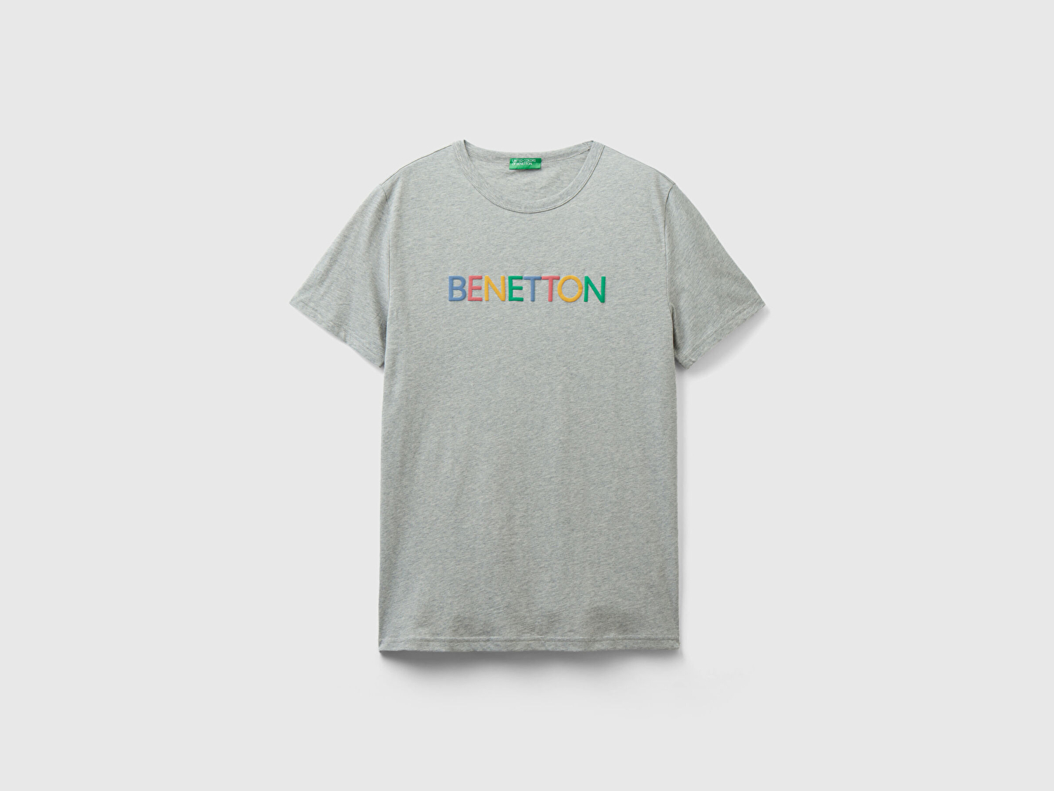 Benetton Erkek Gri Melanj Logo Baskılı Organik Pamuklu T-Shirt