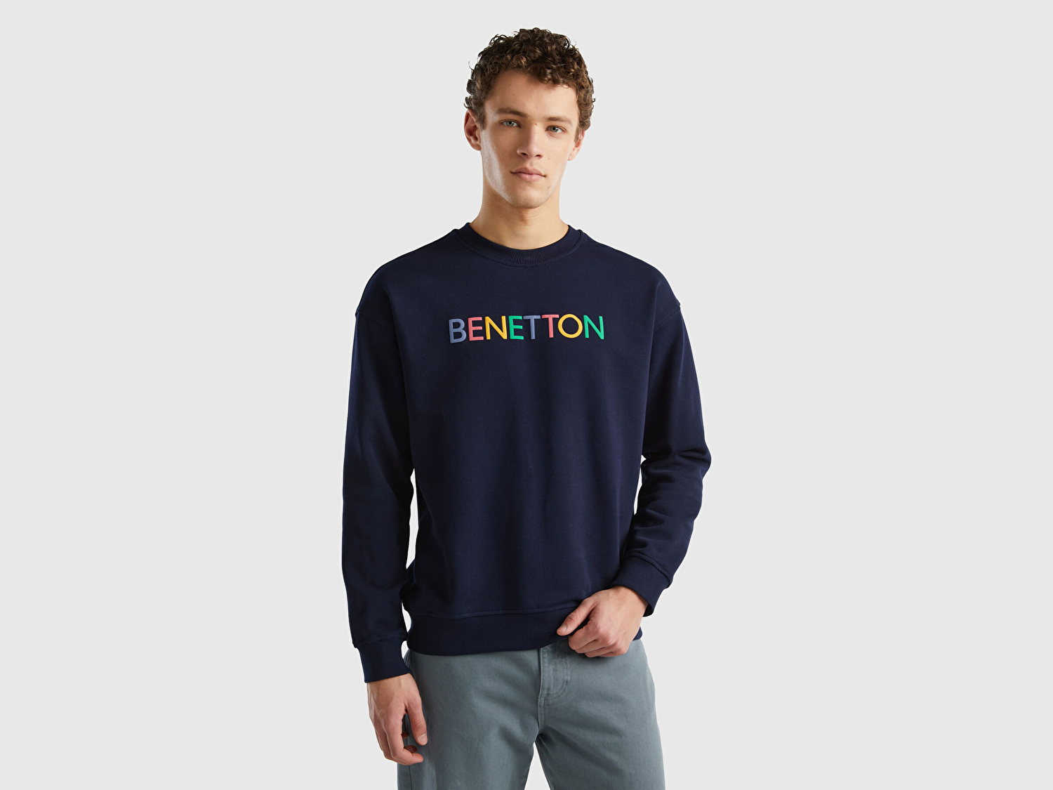 Benetton Erkek Lacivert Logo Baskılı Sweatshirt