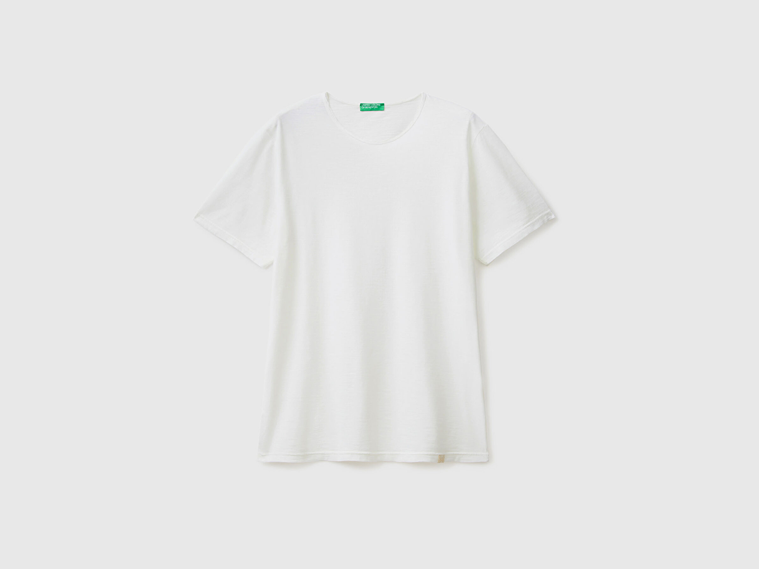 Benetton Erkek Beyaz Bisiklet Yaka Slub T-shirt