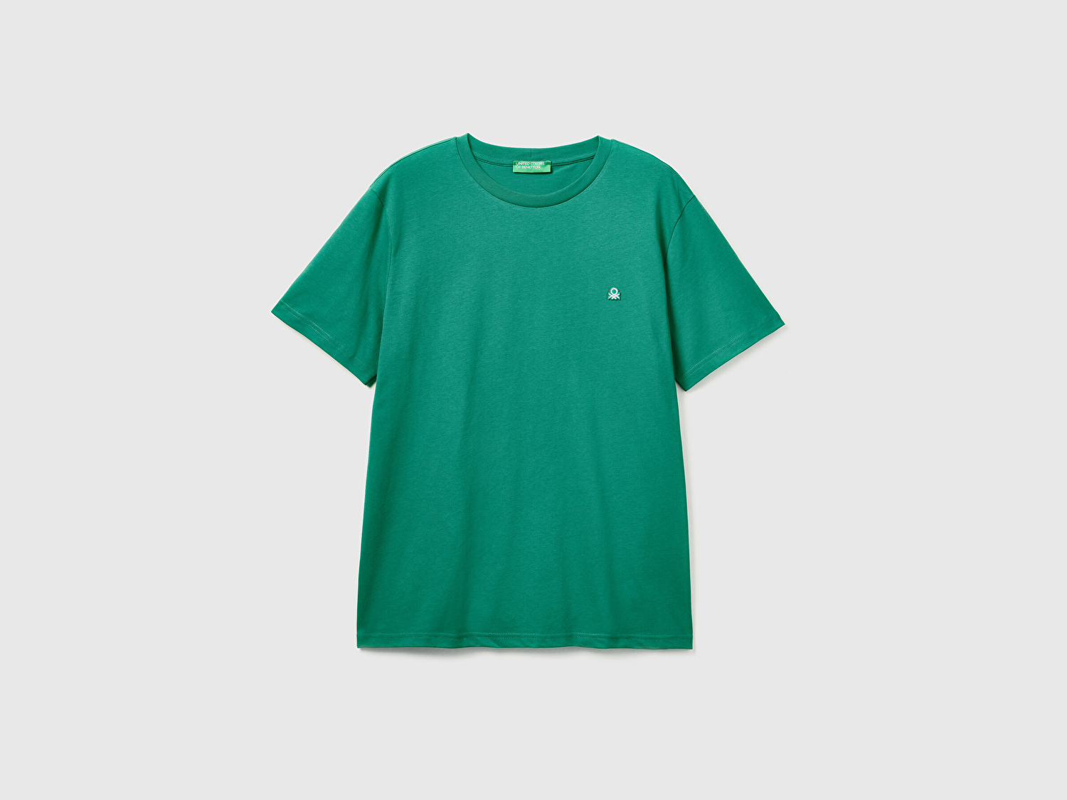 Benetton Erkek Koyu Yeşil %100 Koton Benetton Logolu Bisiklet Yaka T-Shirt